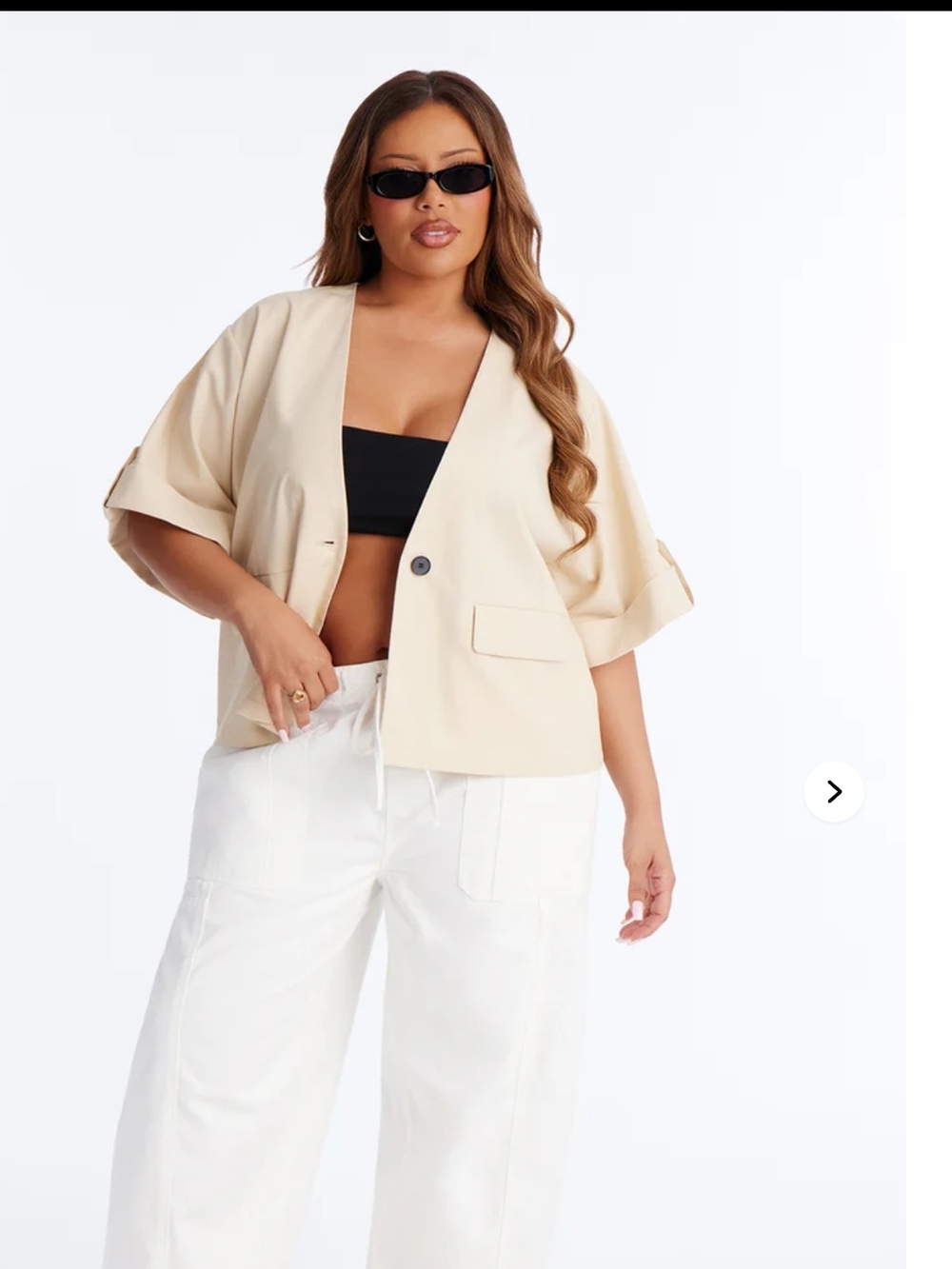 Fashion Nova Beige Cuffed Linen Top - Ready When You Are